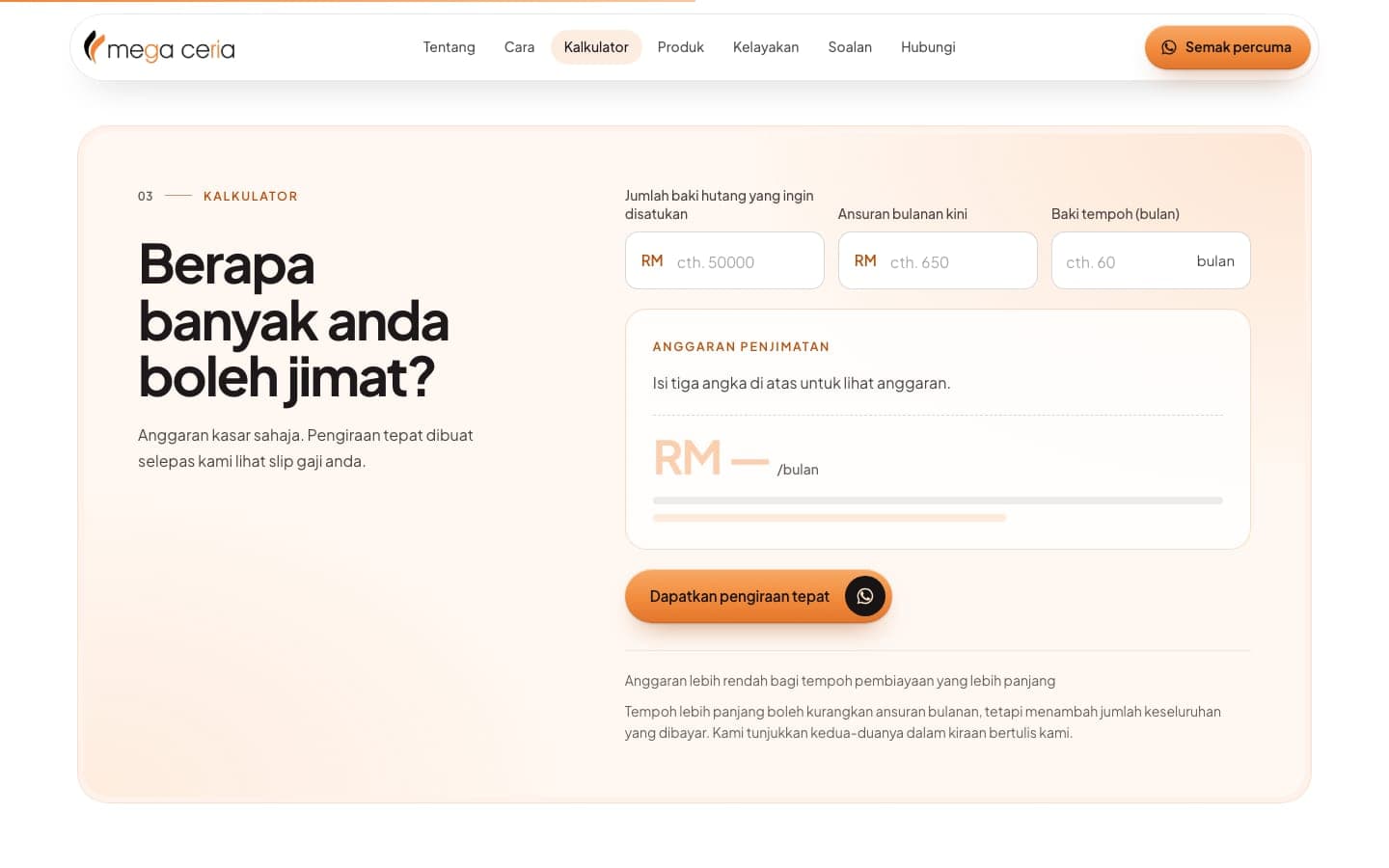 Savings calculator section