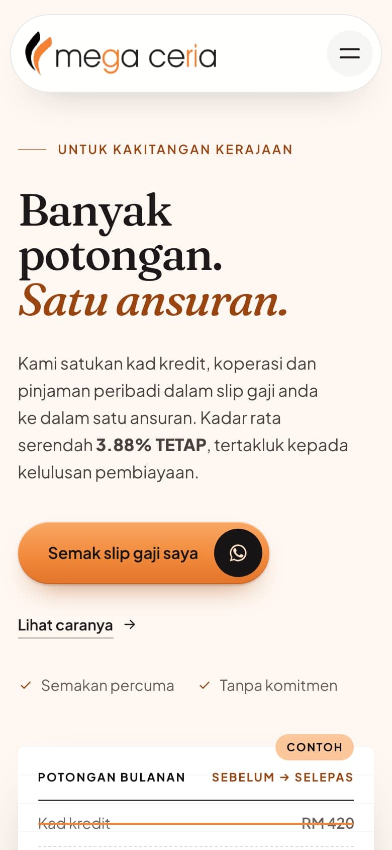 Mega Ceria homepage on a phone