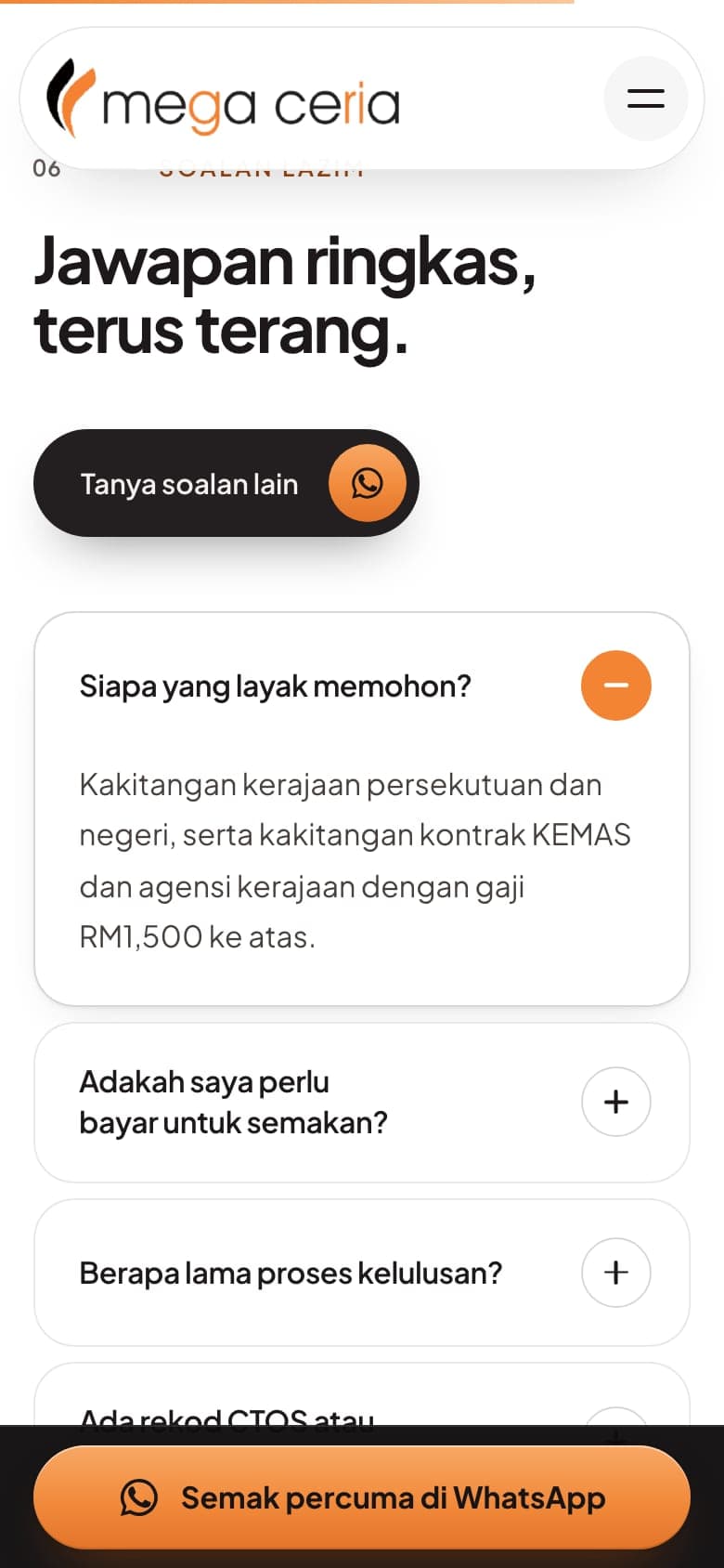 FAQ and contact on a phone